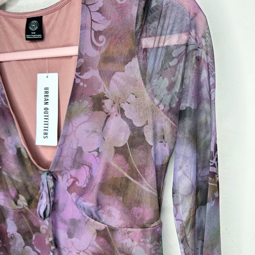 NWT Urban Outfitters Eva Floral Printed Mesh Playsuit Romper Mini Dress Medium - Picture 4 of 15